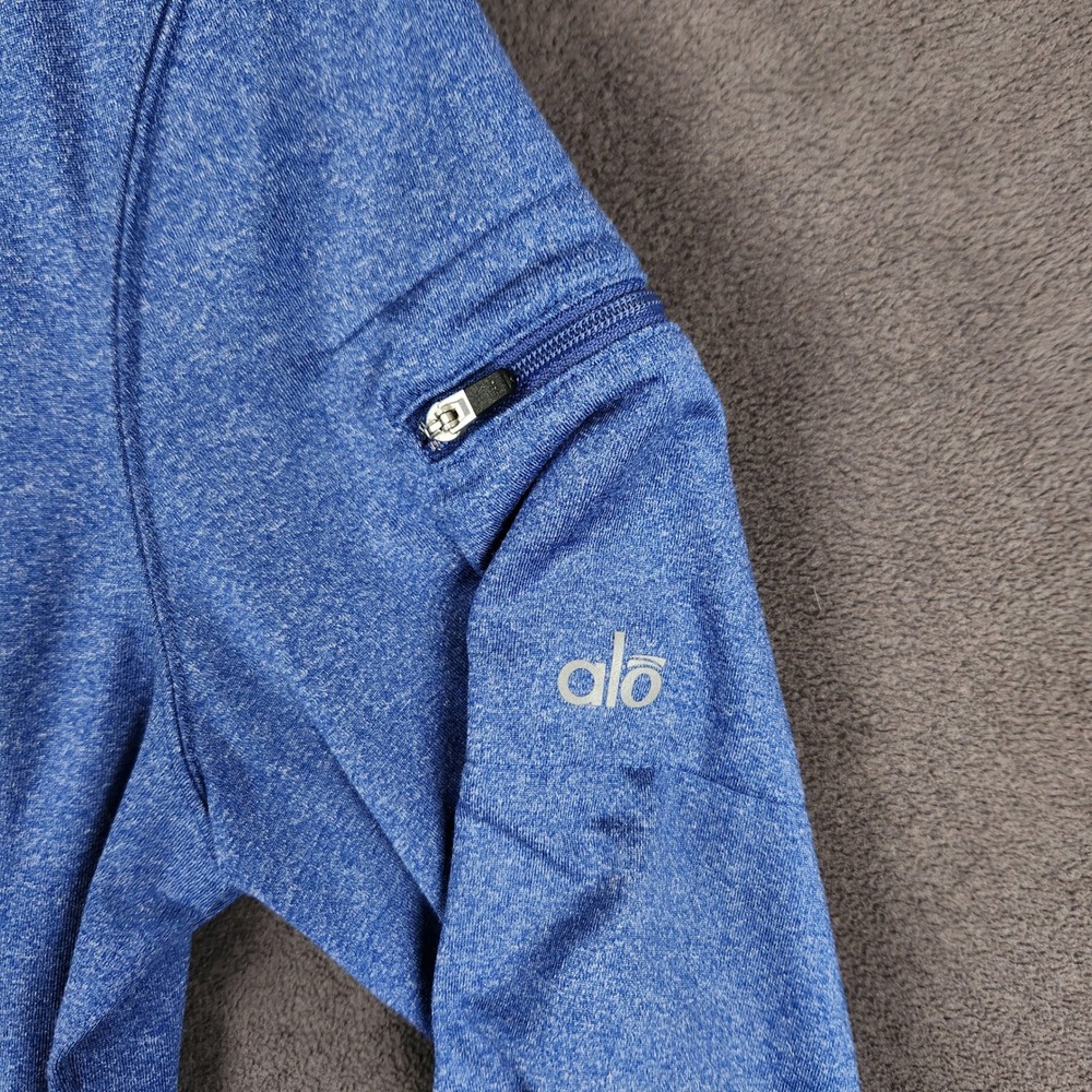 Alo Yoga Full Zip Hoodie Womens Small Blue Heather Thumbhole Athletic Jacket - Picture 2 of 7